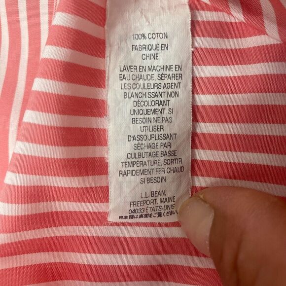 LL Bean Button Up Shirt Mens Size L Tall Pink Striped Short Sleeve 100% Cotton - Picture 8 of 13